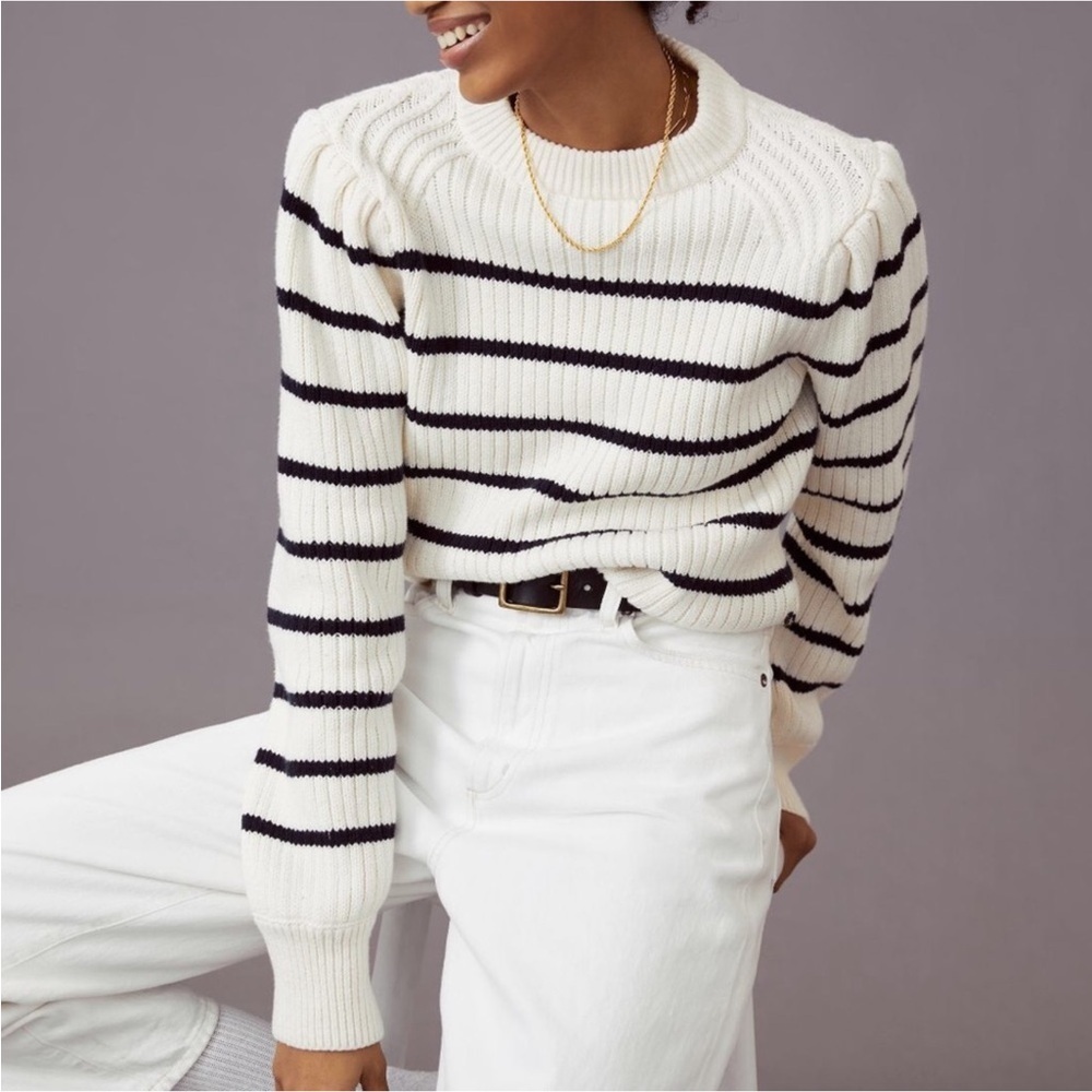 Scotch & Soda - Cream Sweater w/ Black Stripe & Puff Sleeve, Size L - Picture 1 of 7